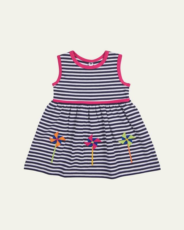 Girl's Stripe Knit Dress with Pinwheels, Size 12M-6